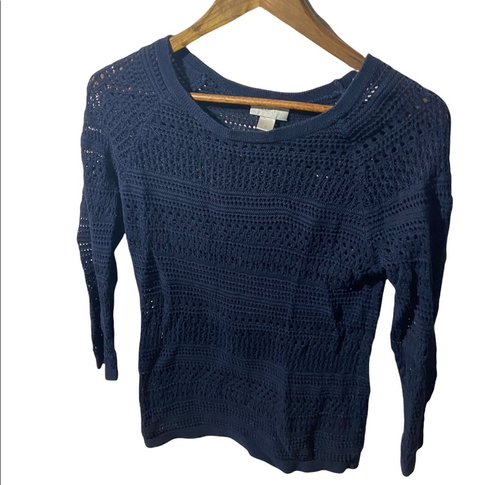 Loft Navy Blue Woman’s Crocheted Sweater Top Size M
